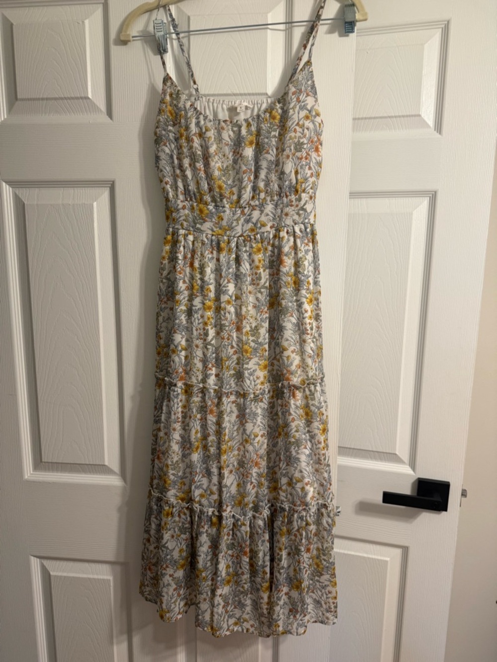 Blu Pepper White Floral Spaghetti-Strap Midi Dress with Yellow Accents